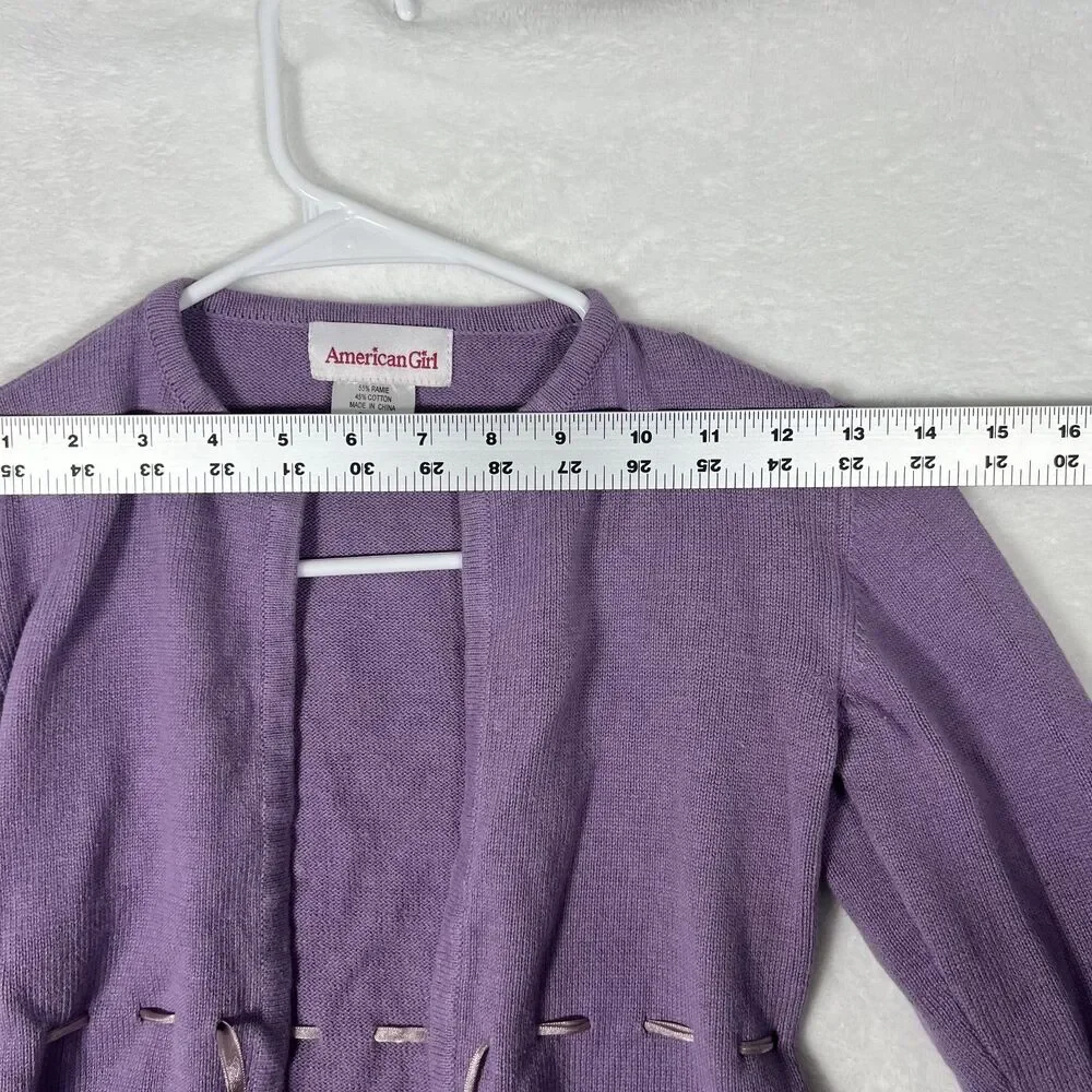 American Girl Girls Purple Cardigan Sweater Size S Ramie Cotton Tie Front